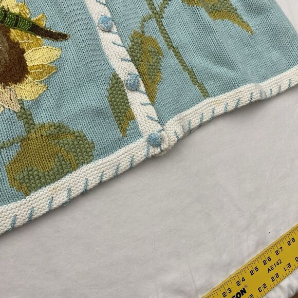 Storybook Knits Sweater Cardigan Womens 2X Blue Sunflower Bee Ramie Cottagecore - Picture 6 of 12